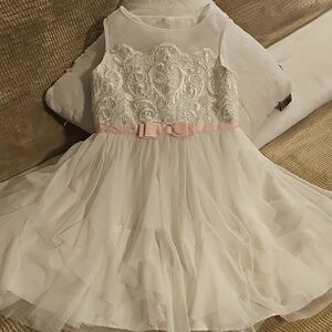 Jona Michelle White and Cream Sundress with Crew Neck and Short Sleeves